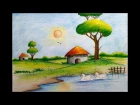 how to draw easy scenery with duck || pond || for children