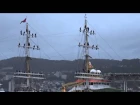 Sailing ship arriving in Bergen, Norway, after a three month journey across the Atlantic