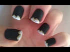 Black Matte Nail Polish Designs #2 Gold & White Tips - Easy Nails Without Tools!