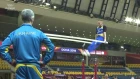 Oleg Verniaiev on parallel bars during training at the 2018 World Gymnastics Championships