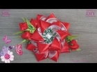 Канзаши. Заколка. Красный цветок с бутонами / Kanzashi. Barrette. Red flower bud