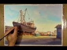 Watercolor Painting : Fishing Boat in the Shipyard