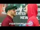 LOMACHENKO CRACKS UP DURING FACE OFF WITH JOSE PEDRAZA; STARES HIM DOWN WITH A SMILE