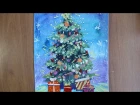Как нарисовать Новогоднюю елку поэтапно гуашью. Видео уроки рисования для детей 4-8 лет