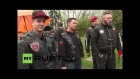 Germany: 'Night Wolves' lay flowers at Seelow Heights memorial